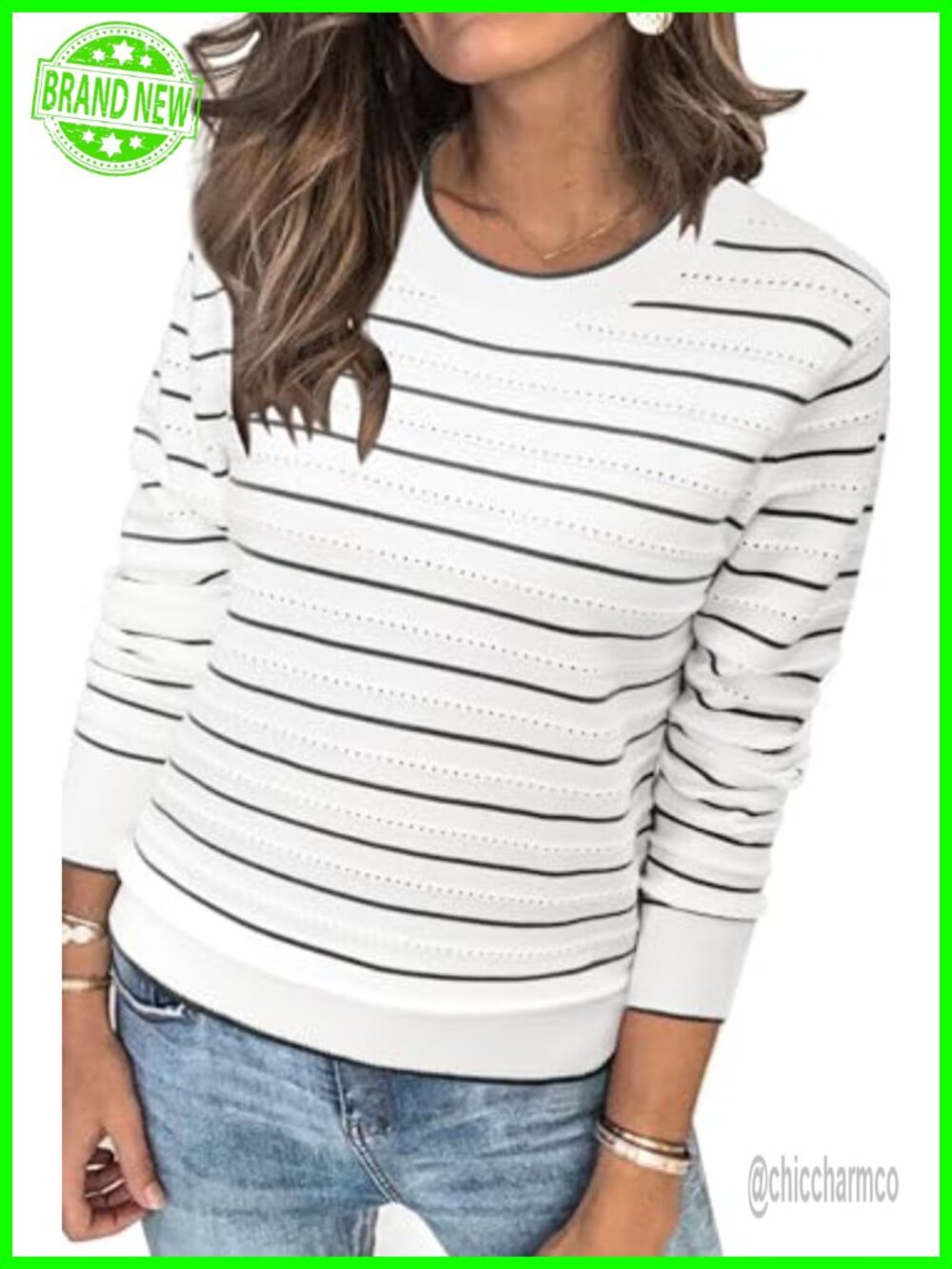 Women's Soft Knit Long Sleeve Striped Pullover Sweater Business Casual Fall